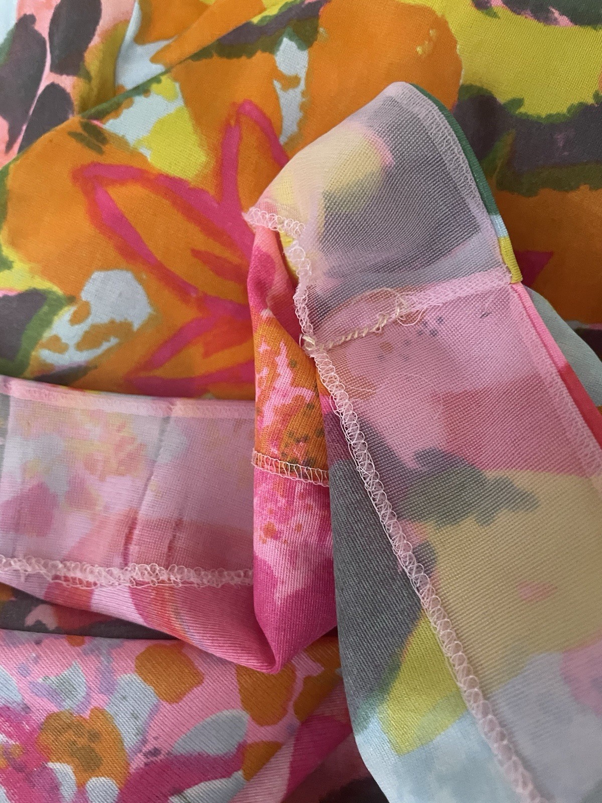 Vintage 60’s Psychedelic Slip Hot Fluorescent Pink Orange Mini Dress Floral Sz M