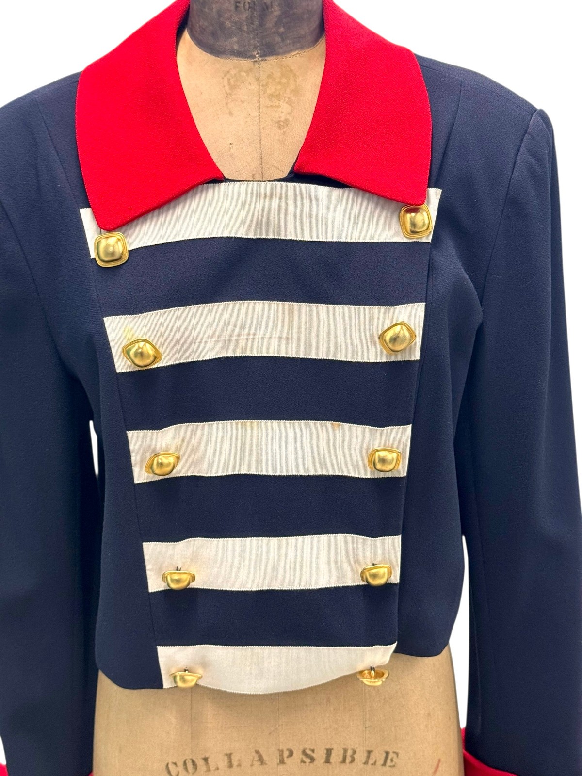 Vintage Constance Saunders Blue Red Military Style Jacket Top Sz 10