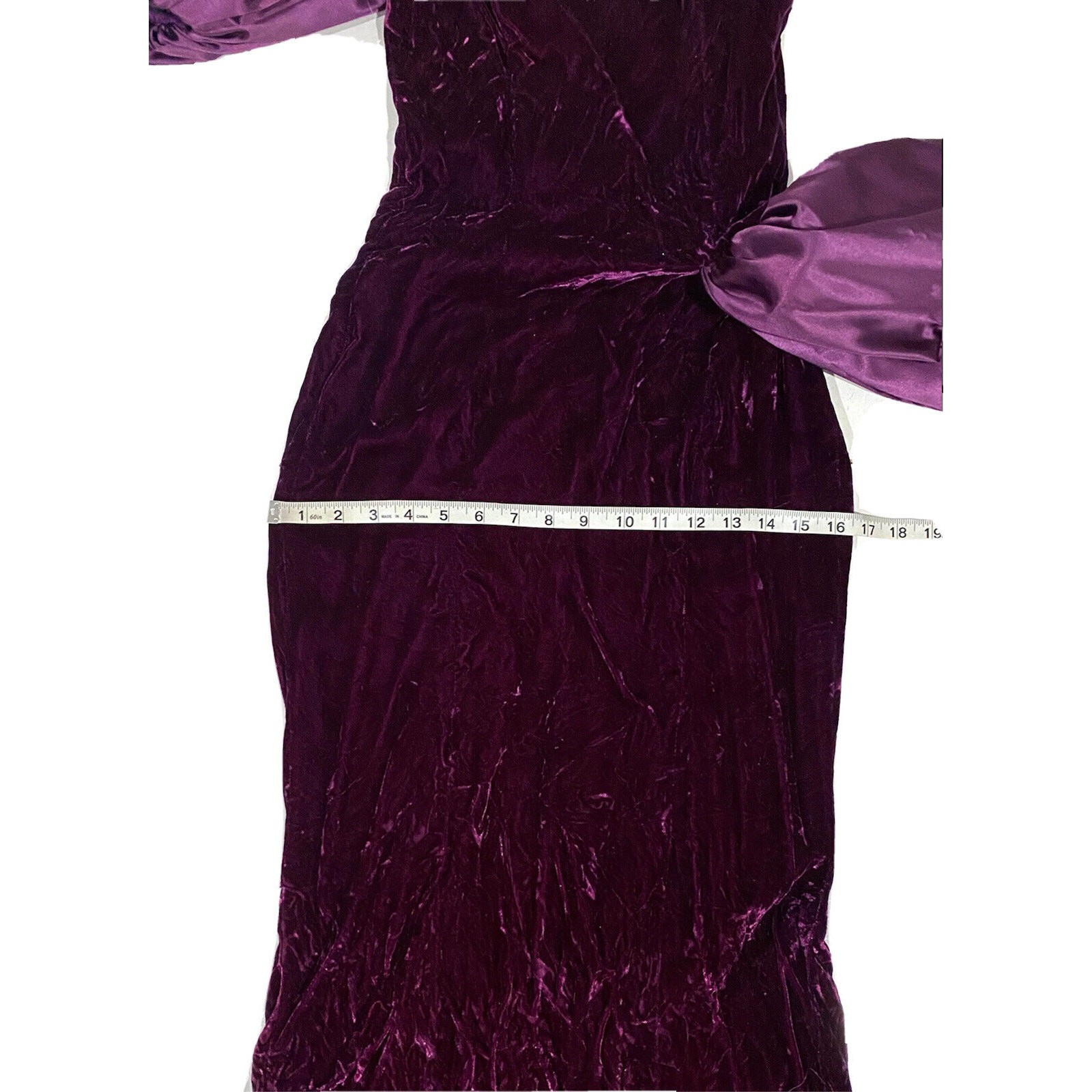 Vintage 90s Formal Dress Gown Velvet Puffy Sleeves Purple Drape Sash Women’s XS