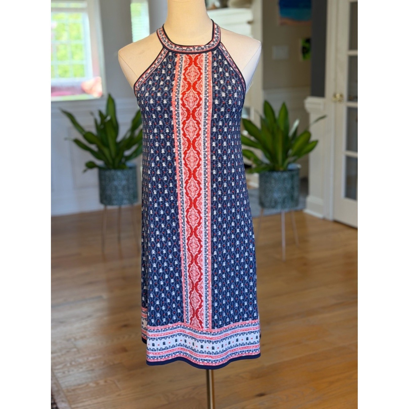 Max Studio Preppy Summer Mini Dress XS Navy/Coral (VGUC)