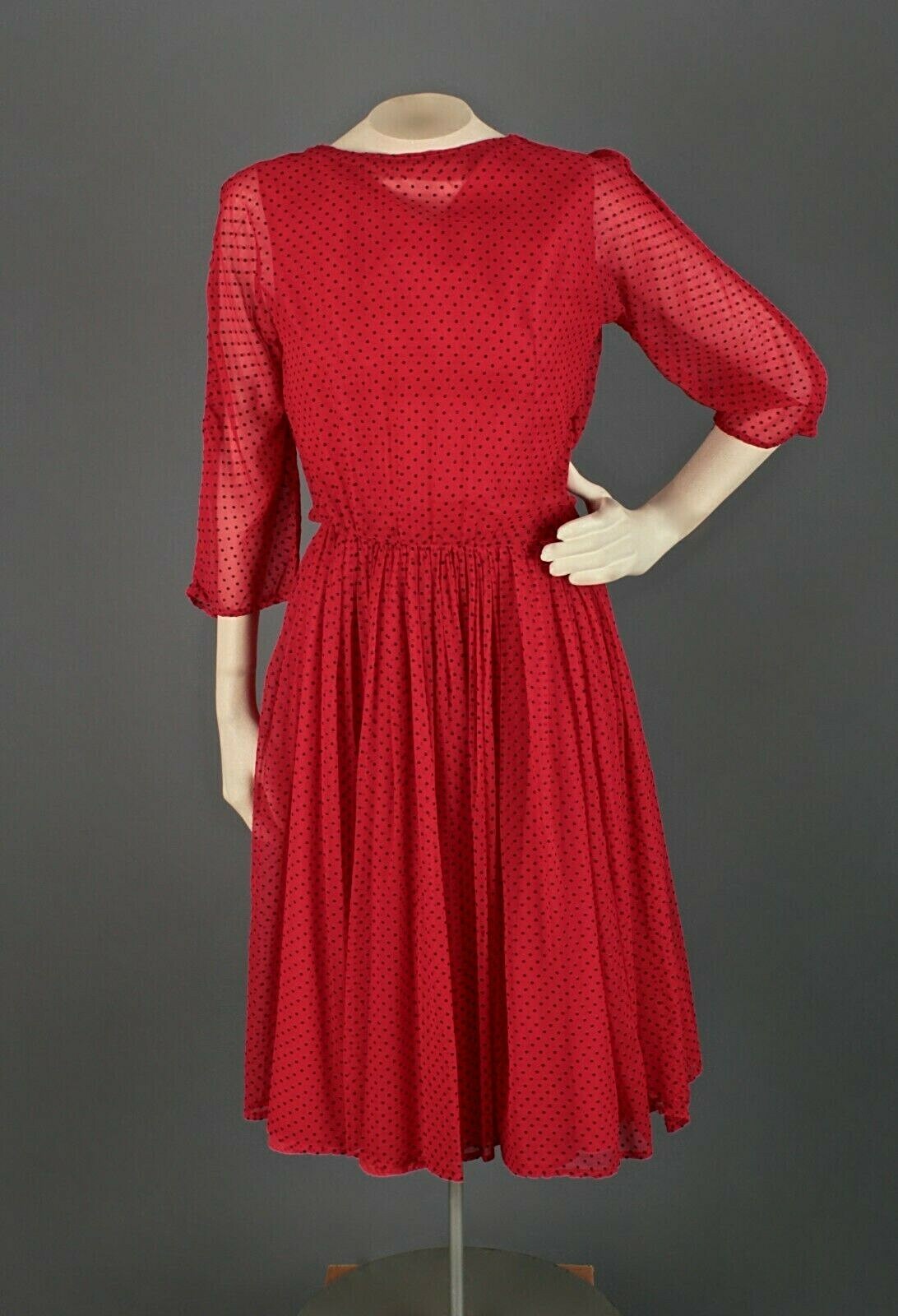 VTG Women’s 50s Red Polka Dot A Line Dress Sz XS 1950s