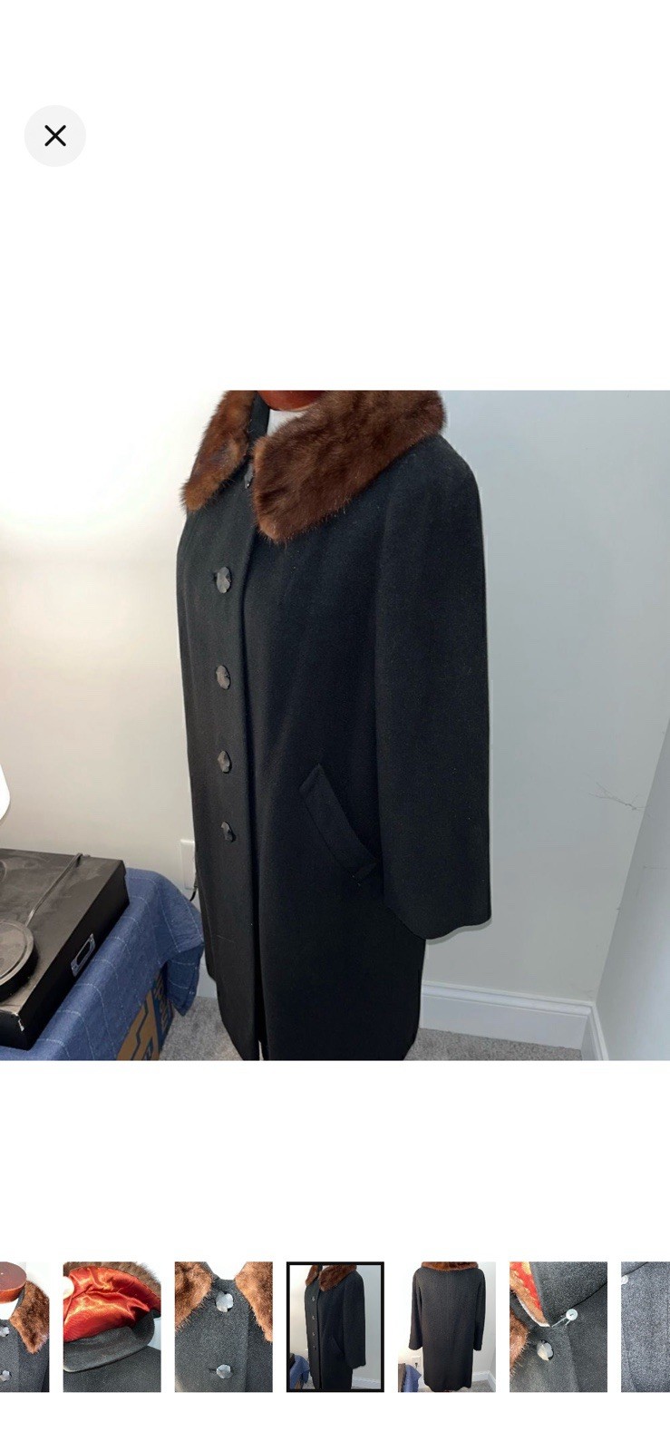 Hudson-Belk 100% RETRO Cashmere Vintage Fur Shawl Collar Coat JACKET Black M