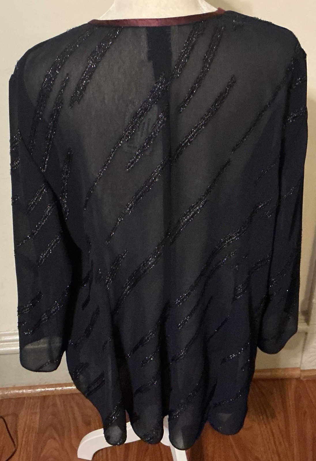 Vintage R&M Richards Sheer Evening Jacket 16WP Navy Plum Trim Rhinestone Clasp