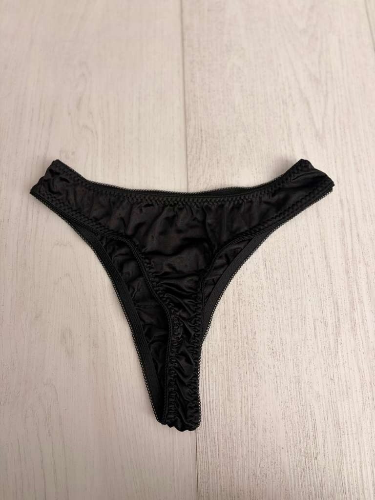 Vintage Petra Fashions Nylon Thong Panties Sz S Black