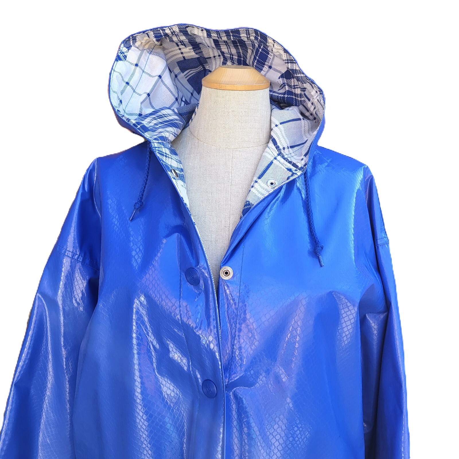 Ladies Wippette Raincoat Hooded Cornflower Blue PVC Vinyl Jacket Size M