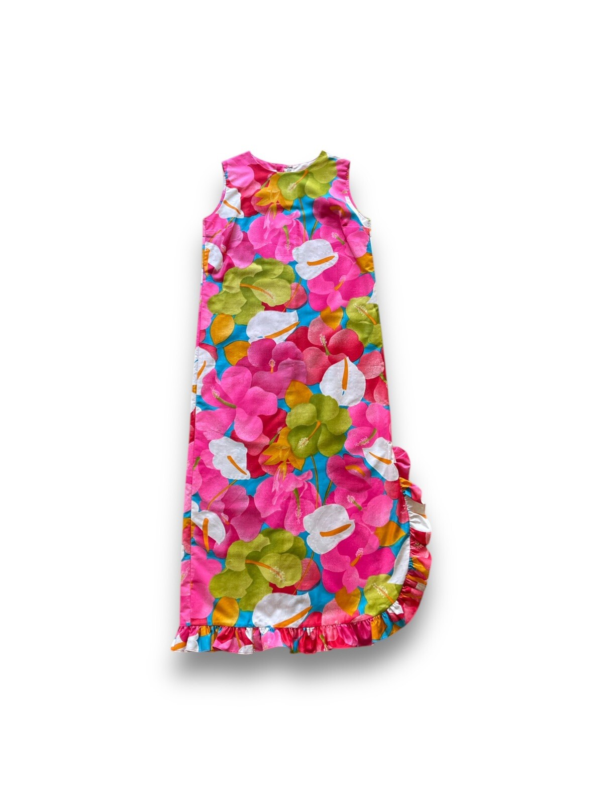 Vintage 70s Young Hawaii Flower Print Sleeveless Dress Size 10 Vibrant Retro