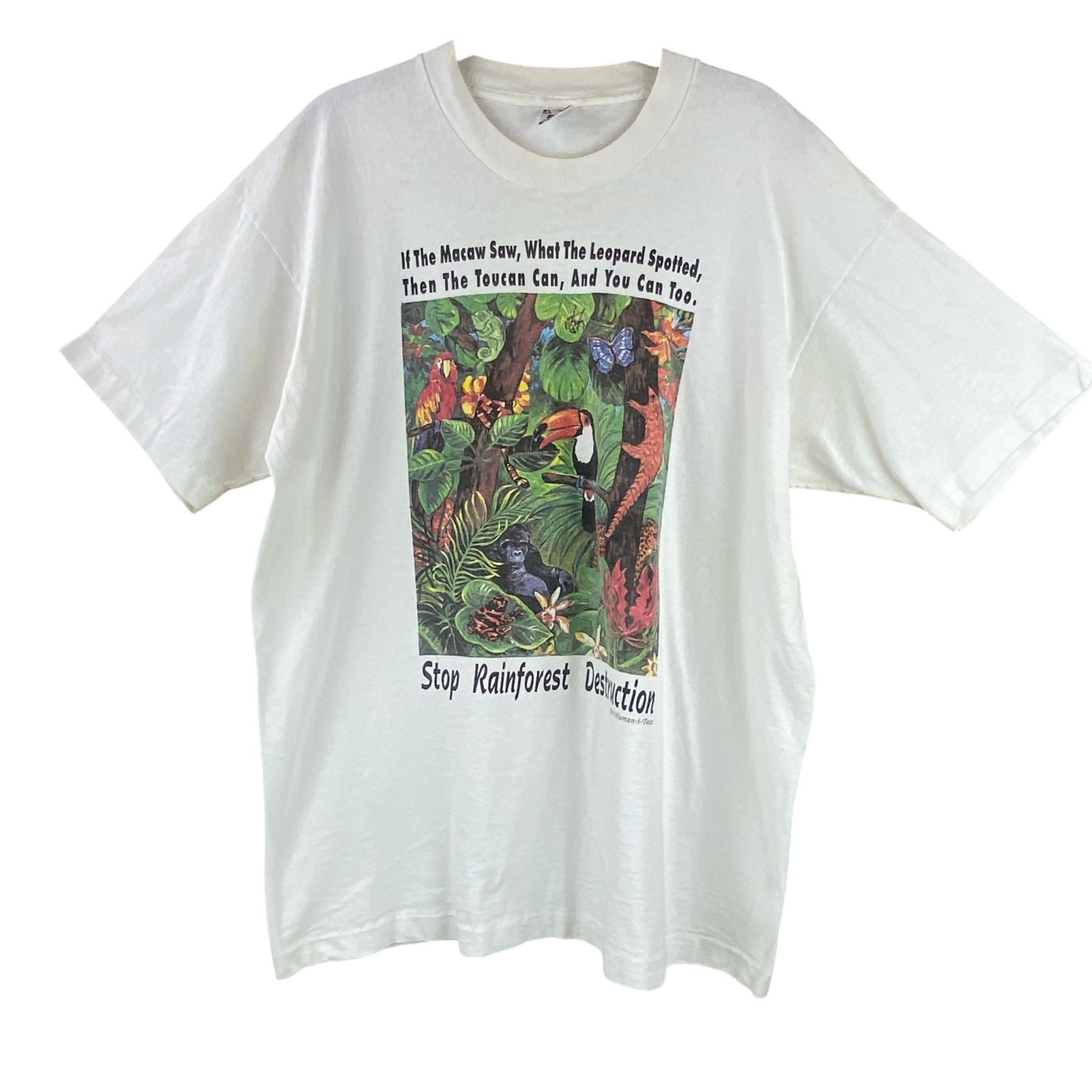 Vintage Stop Rainforest Destruction T-Shirt Size XL 1993