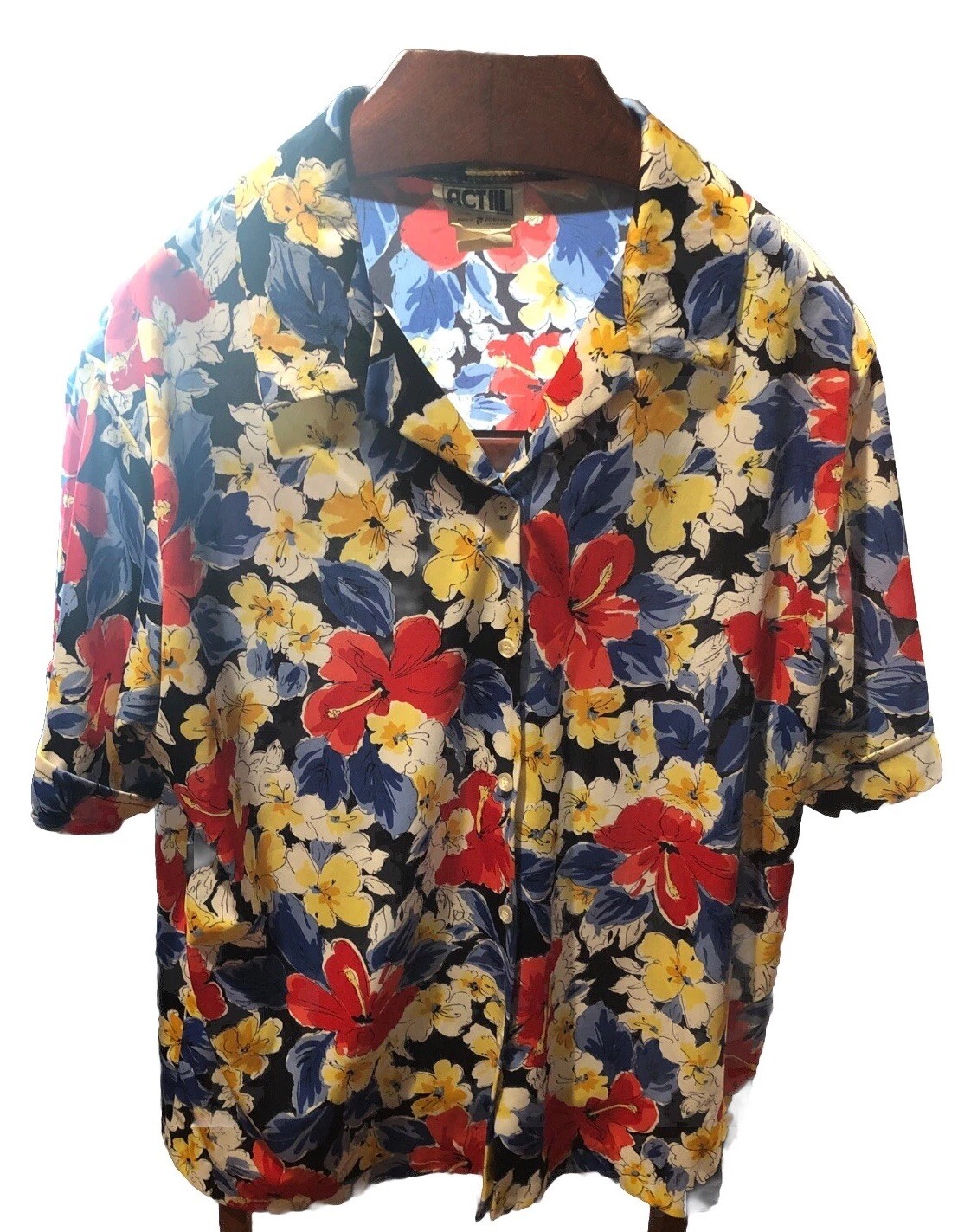 VTG Act 3 Women Blouse Shirt Top Retro Abstract Print Act 111 L/XL 24 “ Chest