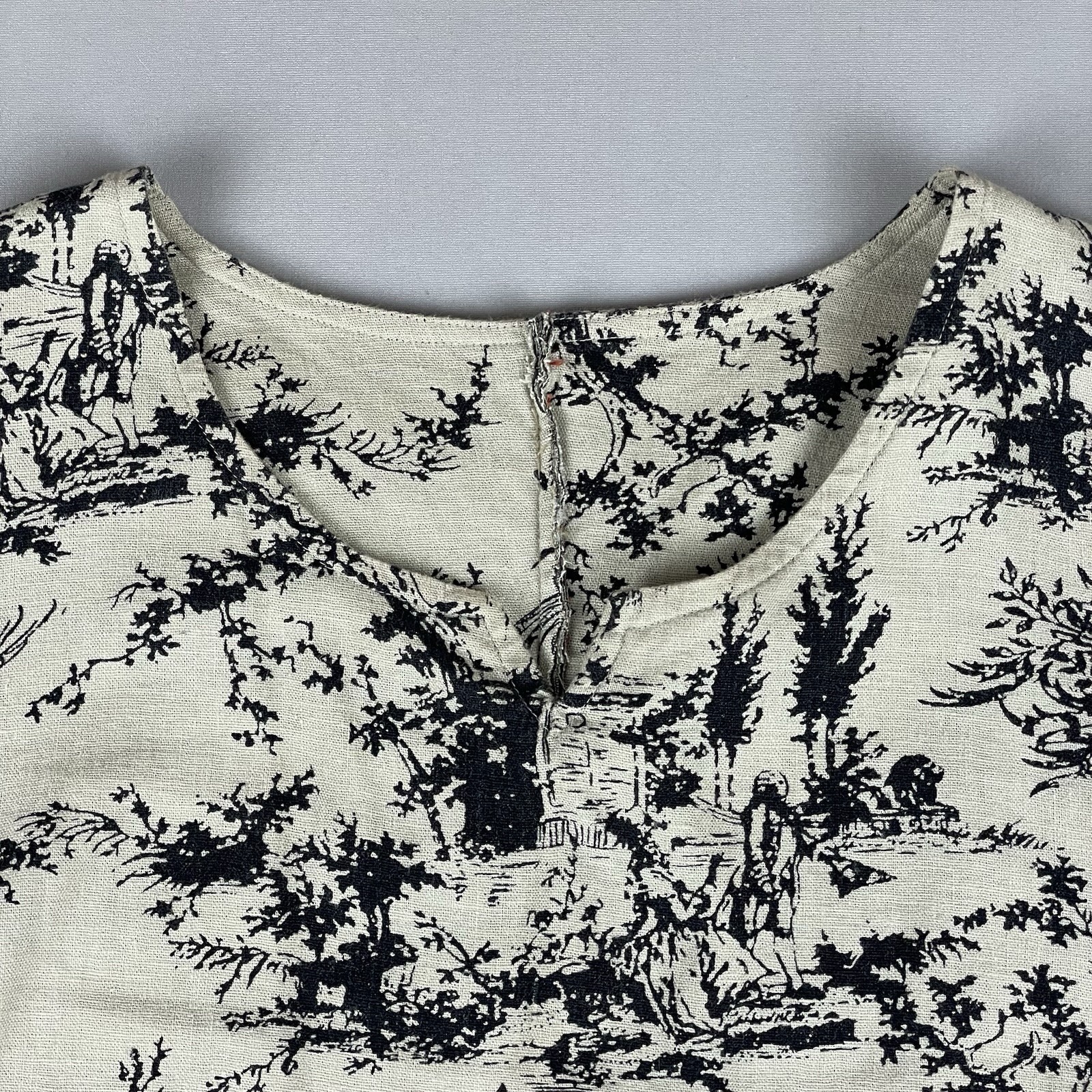 Vintage David Meister Linen Blend Sheath Midi Dress XL Black Cream Toile Print
