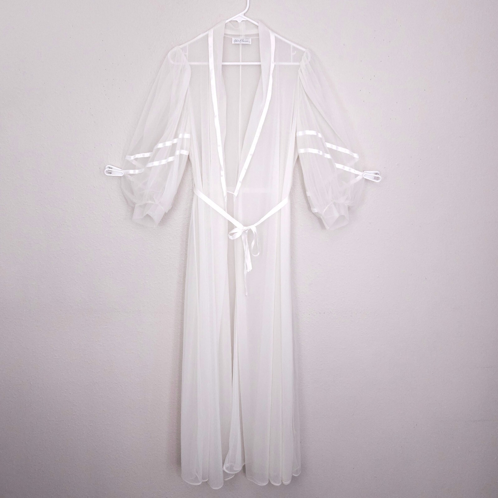 Vintage MISS ELAINE Robe Peignoir MEDIUM Sheer Nightgown Lingerie Cover Bridal