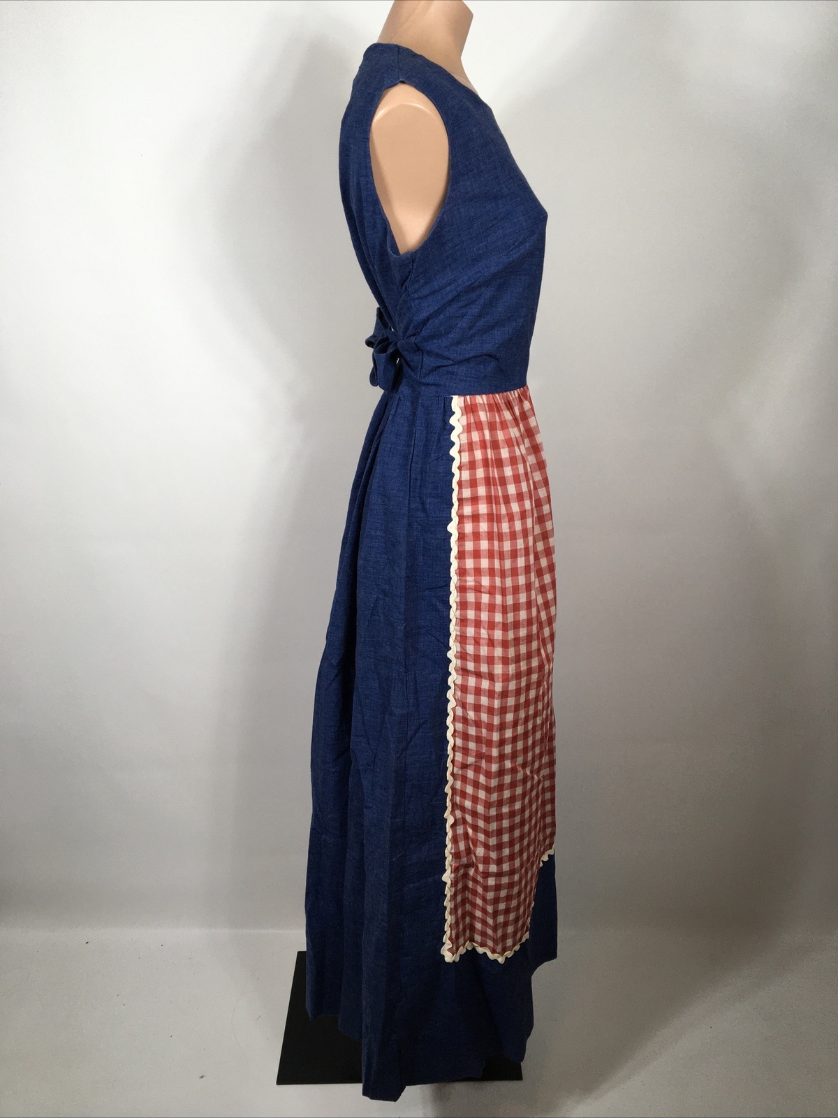 VTG Concept 70s Swirl Gingham Denim Red White sz 14 Prairie Neiman Marcus Dress