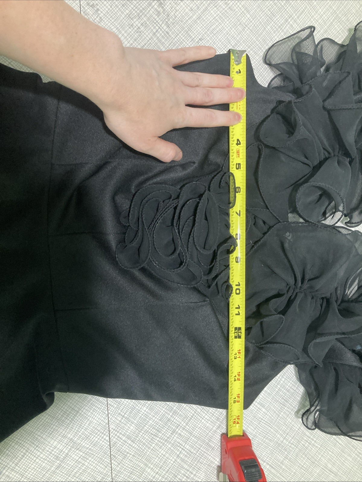 Vtg 70s Black Sheer Ruffled Party Dress XS Lightweight Polyester ILGWU Union Tag