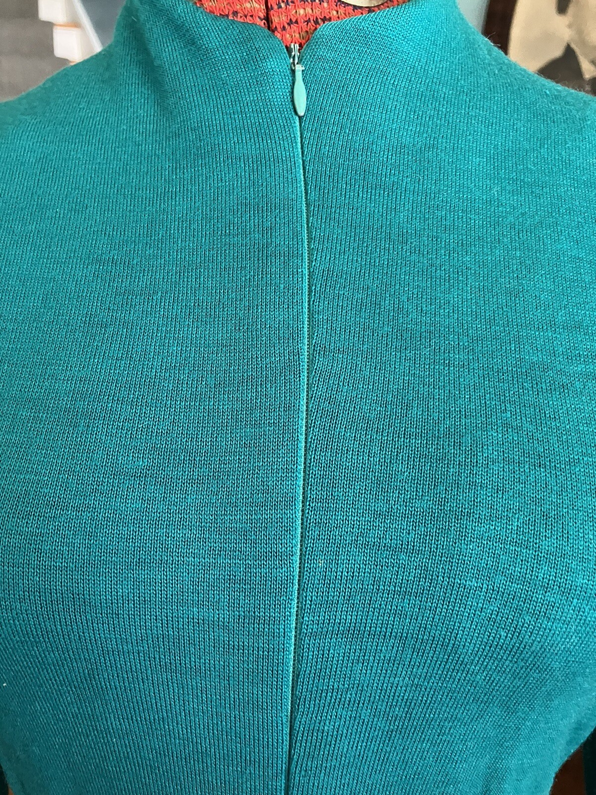 Vintage 60s ILGWU Kollection Ltd. Petites Teal Green Wool Swing Dress Pockets S