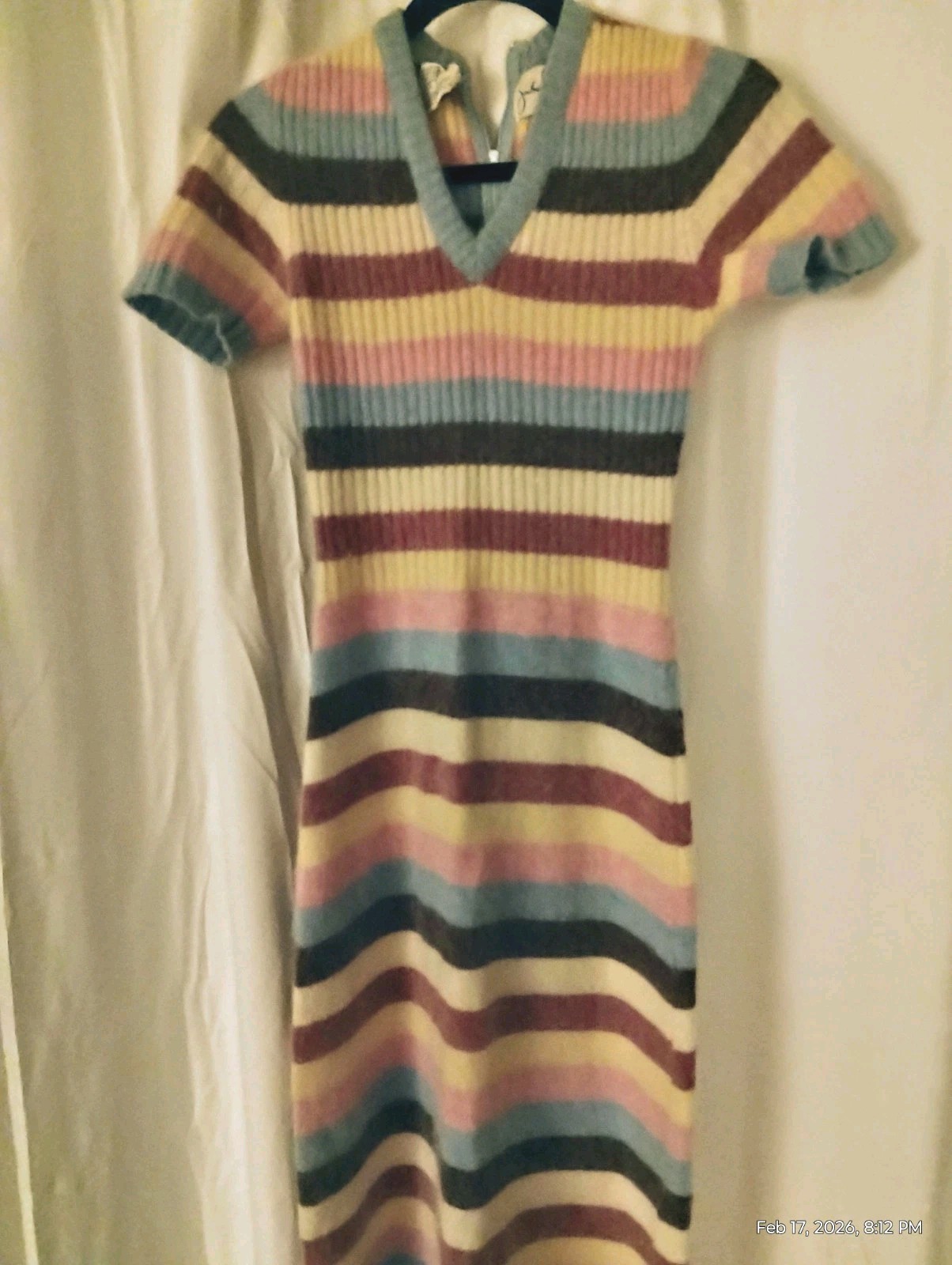 JOHNATHAN LOGAN VTG Butte Knit STRIPED DRESS LAMBS WOOL Archival PIECE