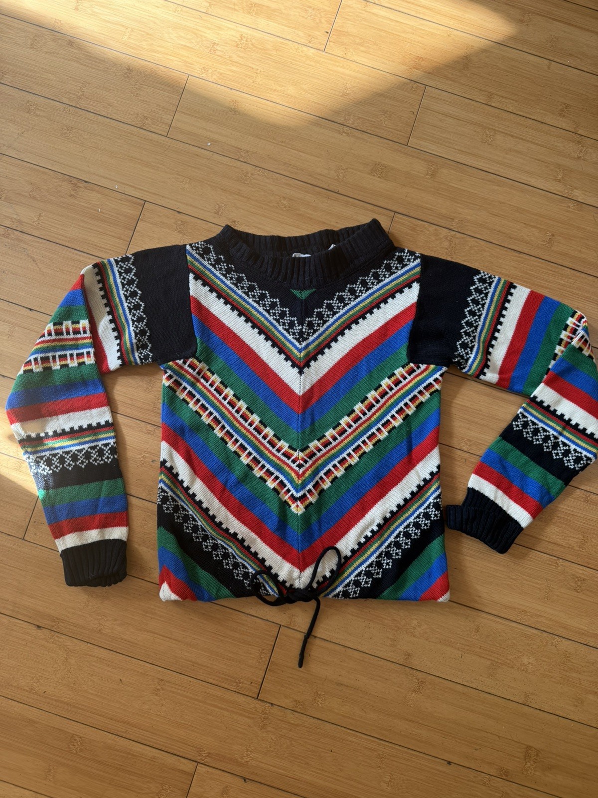 Vintage 70s Currants By Jeri Jo Acrylic Bold Chevron Multicolored Sweater S/M