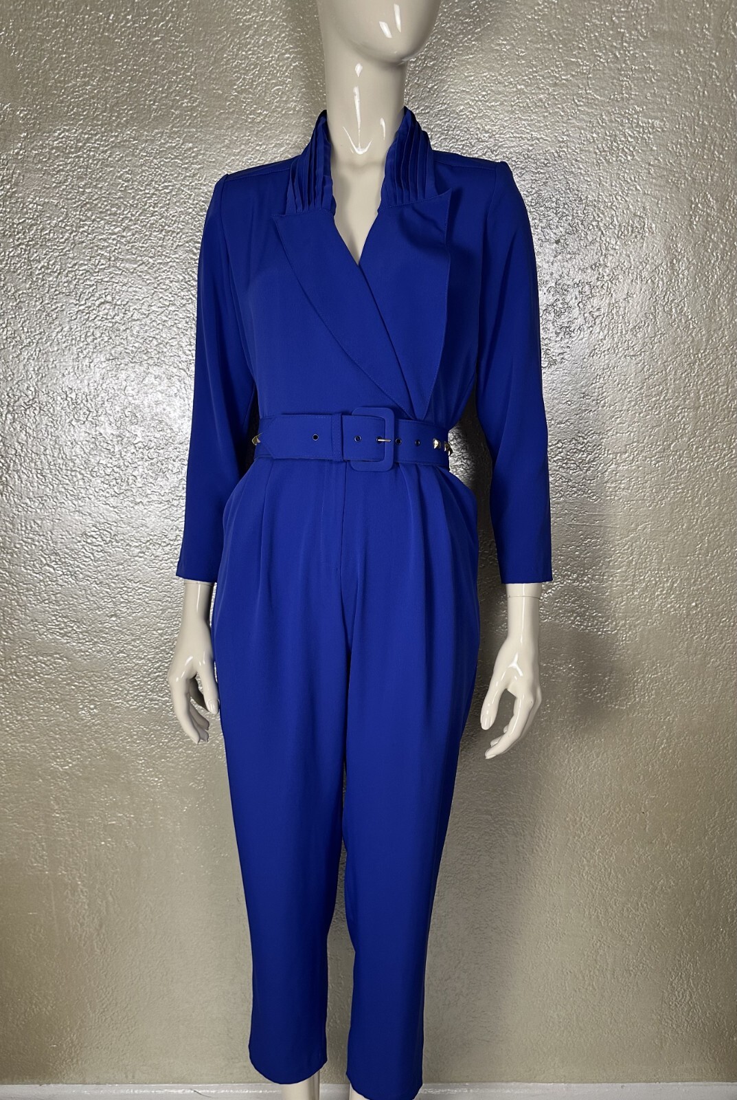 Vintage 1980s Ladies JOAN WALTERS Electric Blue Jumpsuit w/Studded Belt