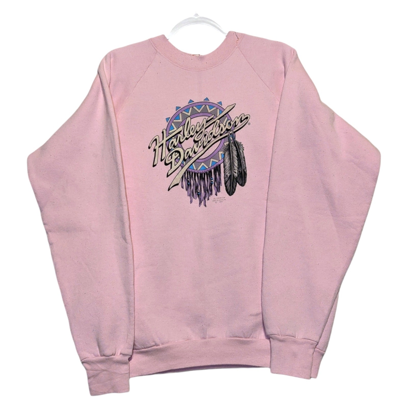 1991 Harley Davidson Pink 3D Emblem Dream Catcher Crewneck Sweatshirt