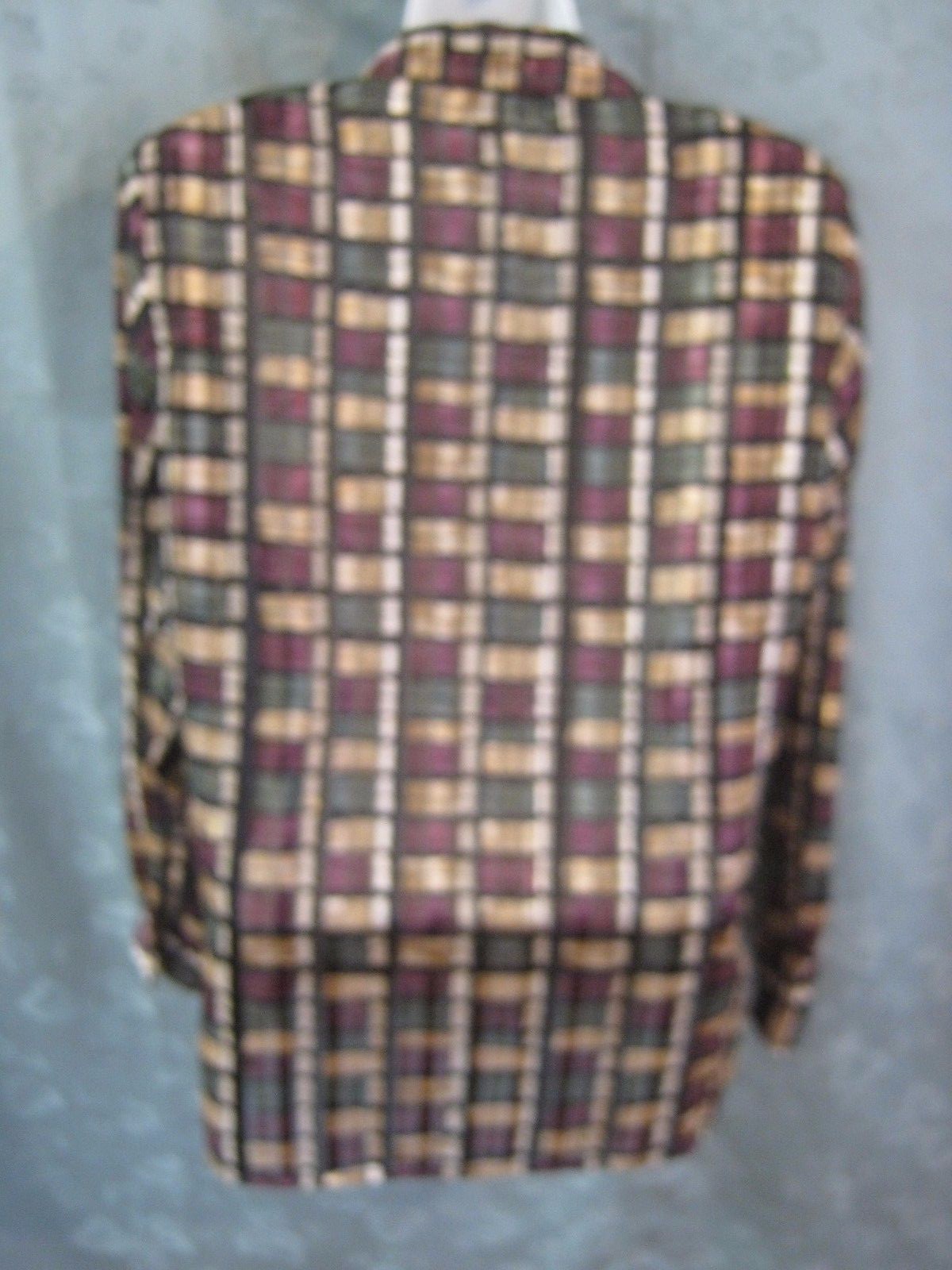 Dress Barn Blouse Size Medium Sheer Shadow Strip Plaid Dressy Metallic Threads