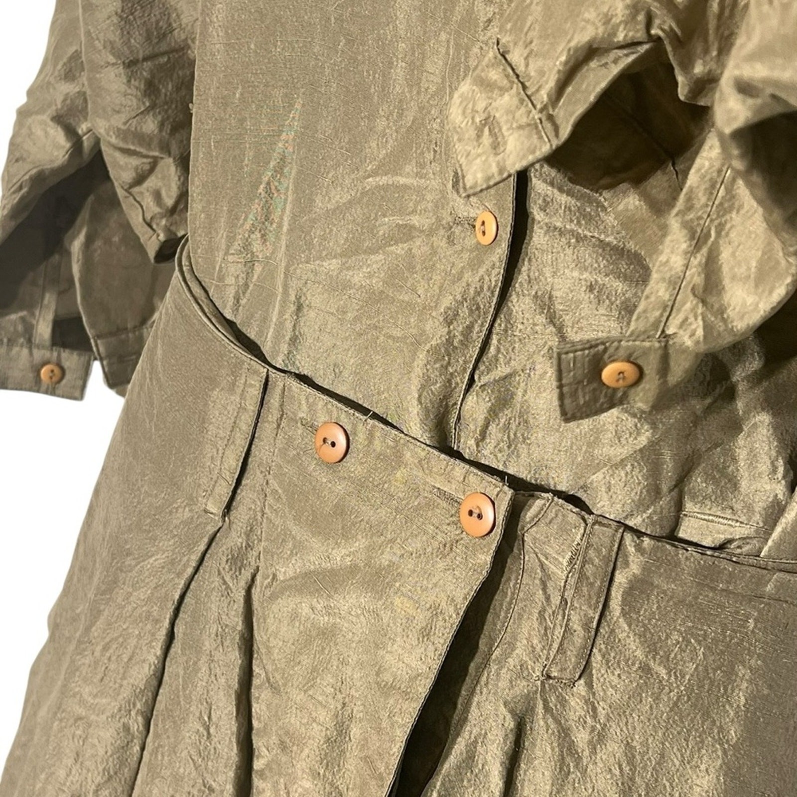 Vintage 80s Silk Set Padded Shoulder Power Suit Camel Tan Utility Pants M