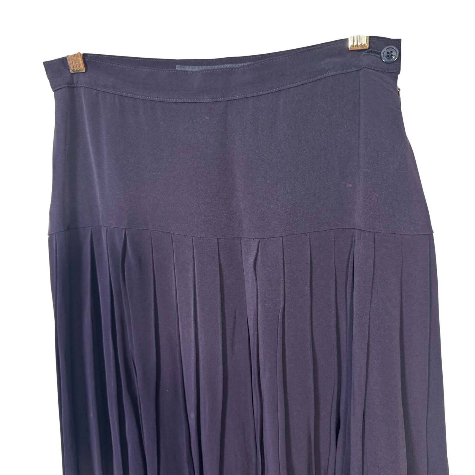 VTG Escada by Margaretha Ley US 4 EU 36 Pleated Midi Skirt 80s Navy Blue Acetate