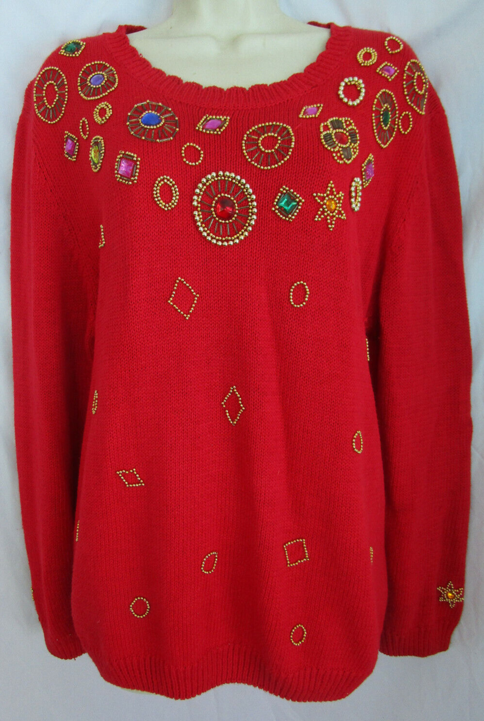 Vtg 80s Joule Jewel Embellished Ugly Christmas Party Beverly Goldberg Sweater M