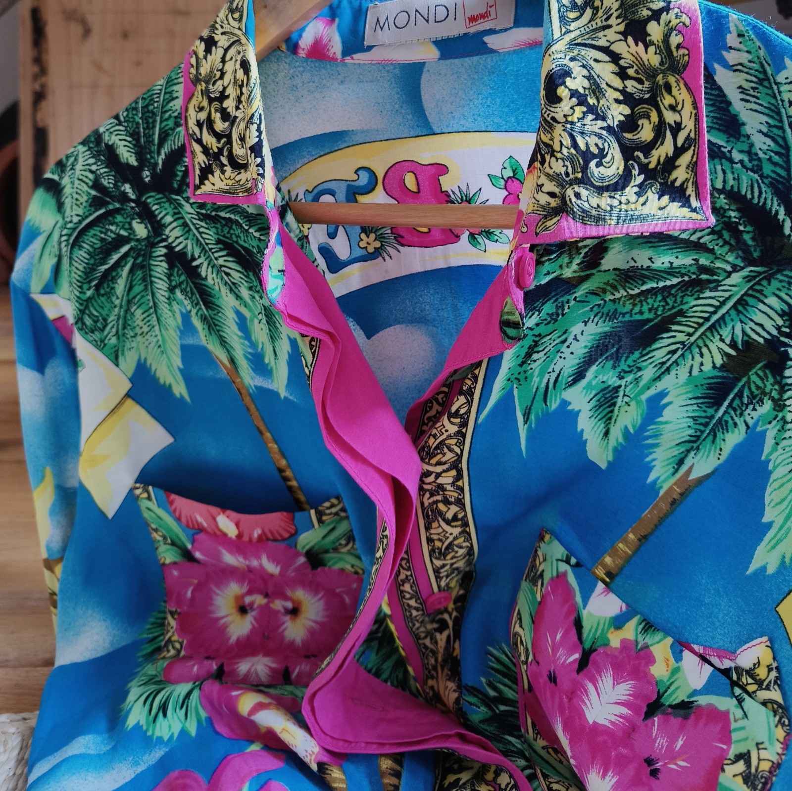 vintage 90s Mondi Palm Beach Shirt Blouse sun tropical miami rayon