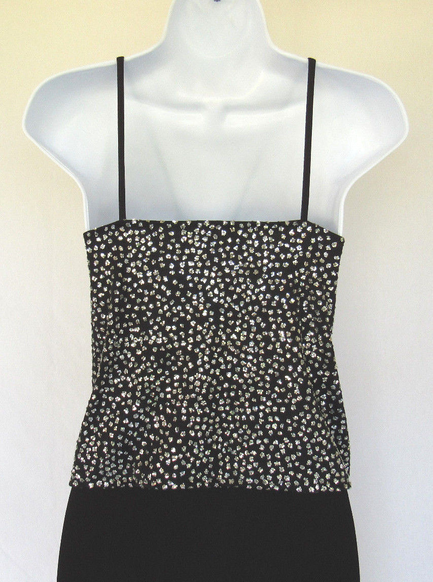 VINTAGE 1970s 80s THEMES GLITTER TOP & LONG SKIRT BLACK SILVER SIZE 6 LINED