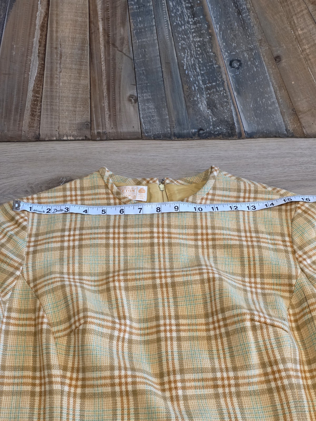 Vintage Pendleton Plaid Yellow Wool Shift Dress Vintage Size 16 Modern Size 8-10