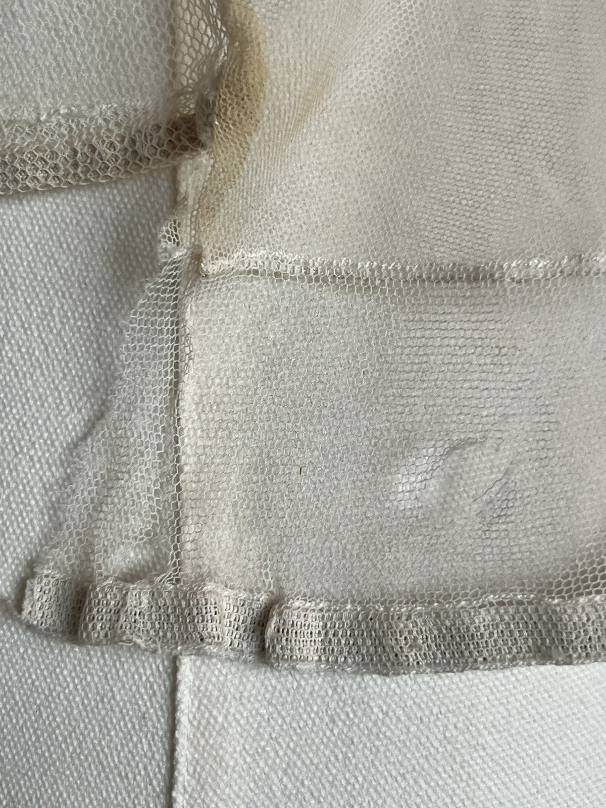 Antique Edwardian Sheer Net Camisole Lingerie Filet Lace French Knots Tulle S