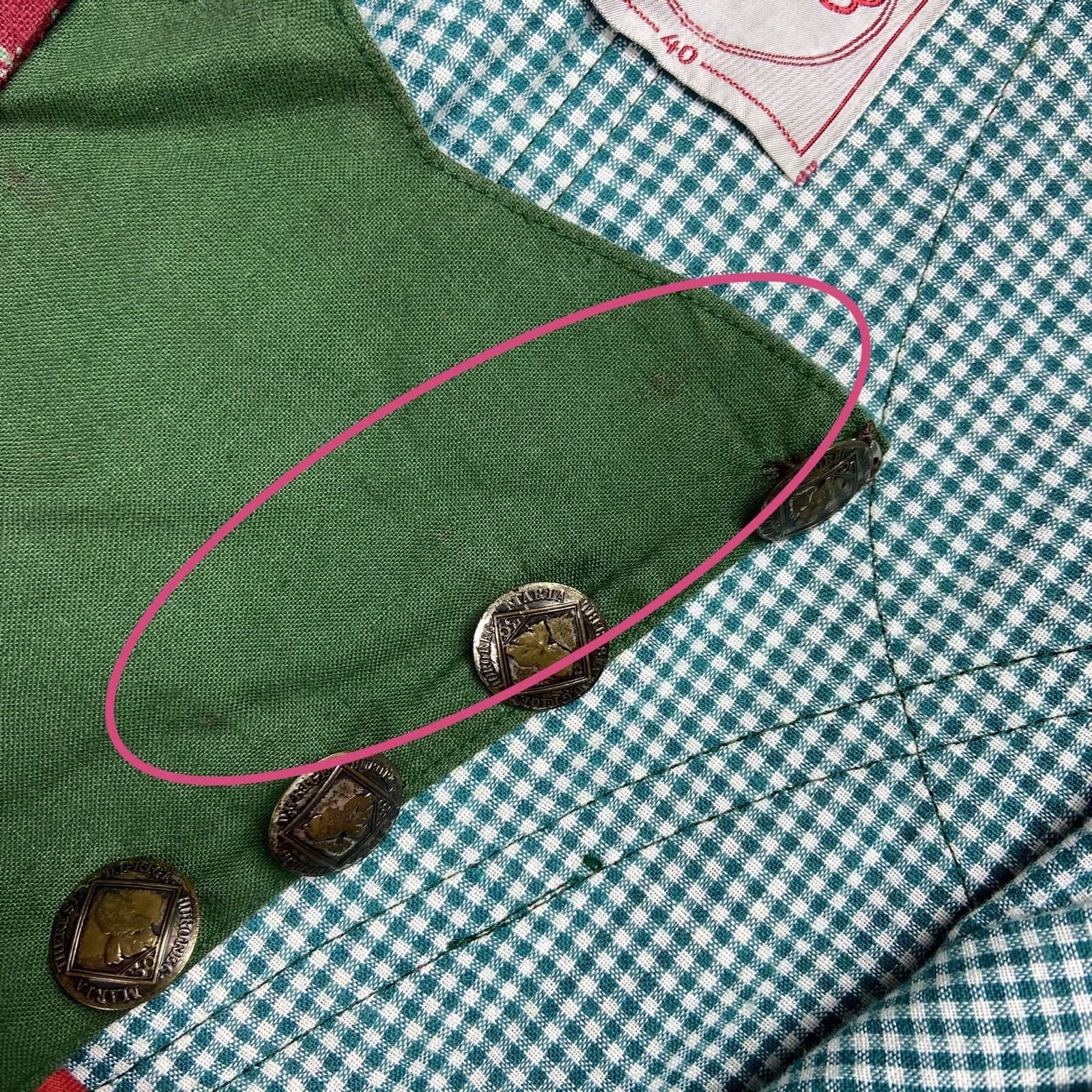 Vintage Women’s Red & Green Dirndl Dress Oktoberfest German Bavarian 40