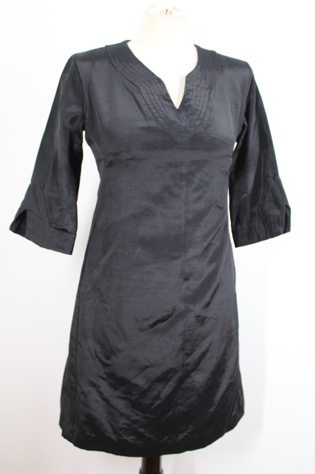Vtg Josephine Sasso XS Black Textured 3/4 Sleeve Dress