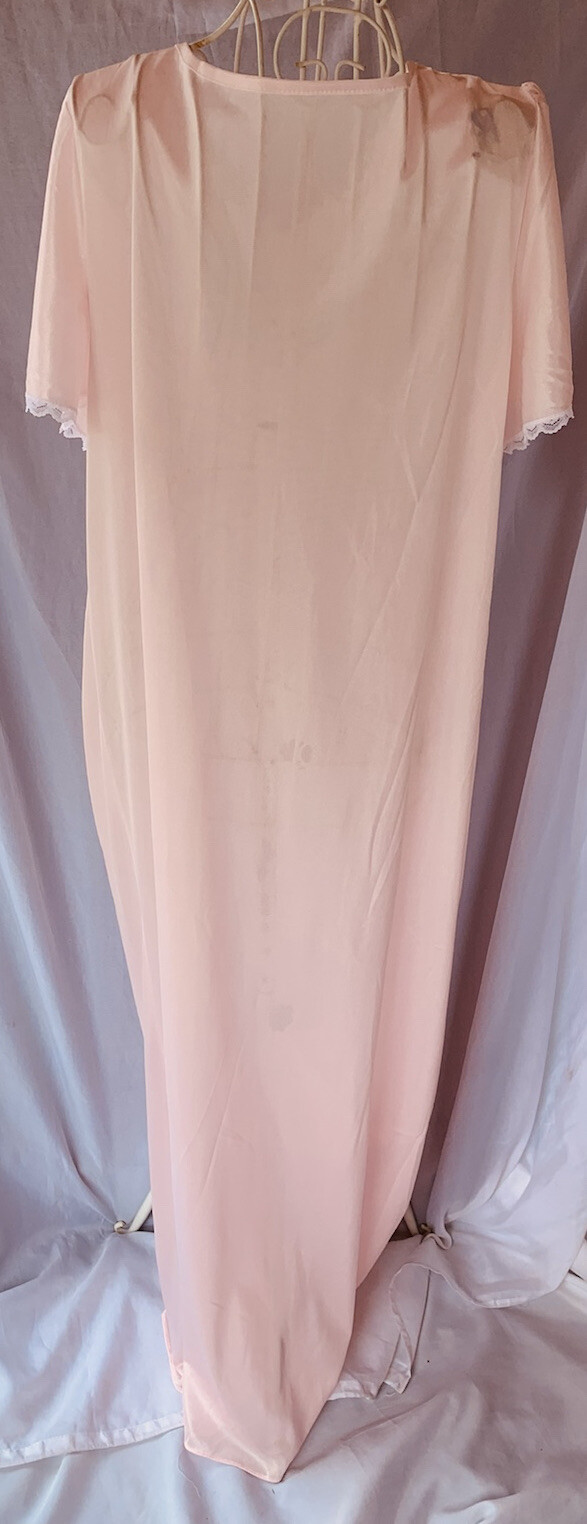 Vtg Lady Cameo Dallas ILGWU Pink Nylon lace Nightgown Lingerie Floral Bow
