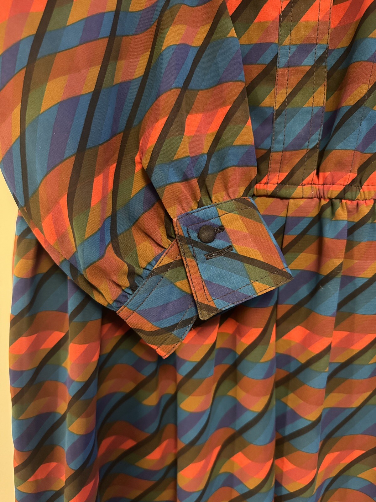 Vintage Mod Dress 8 Geometric Stripes Mad Men 70s Retro Modest Leslie Fay