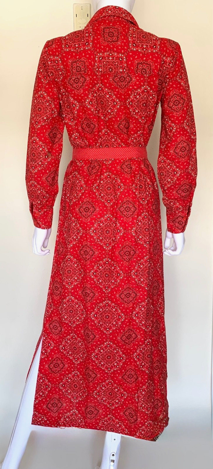Rare 1970s vintage Geoffrey Beene Bazaar Bandana print Boho Prairie Maxi Dress S