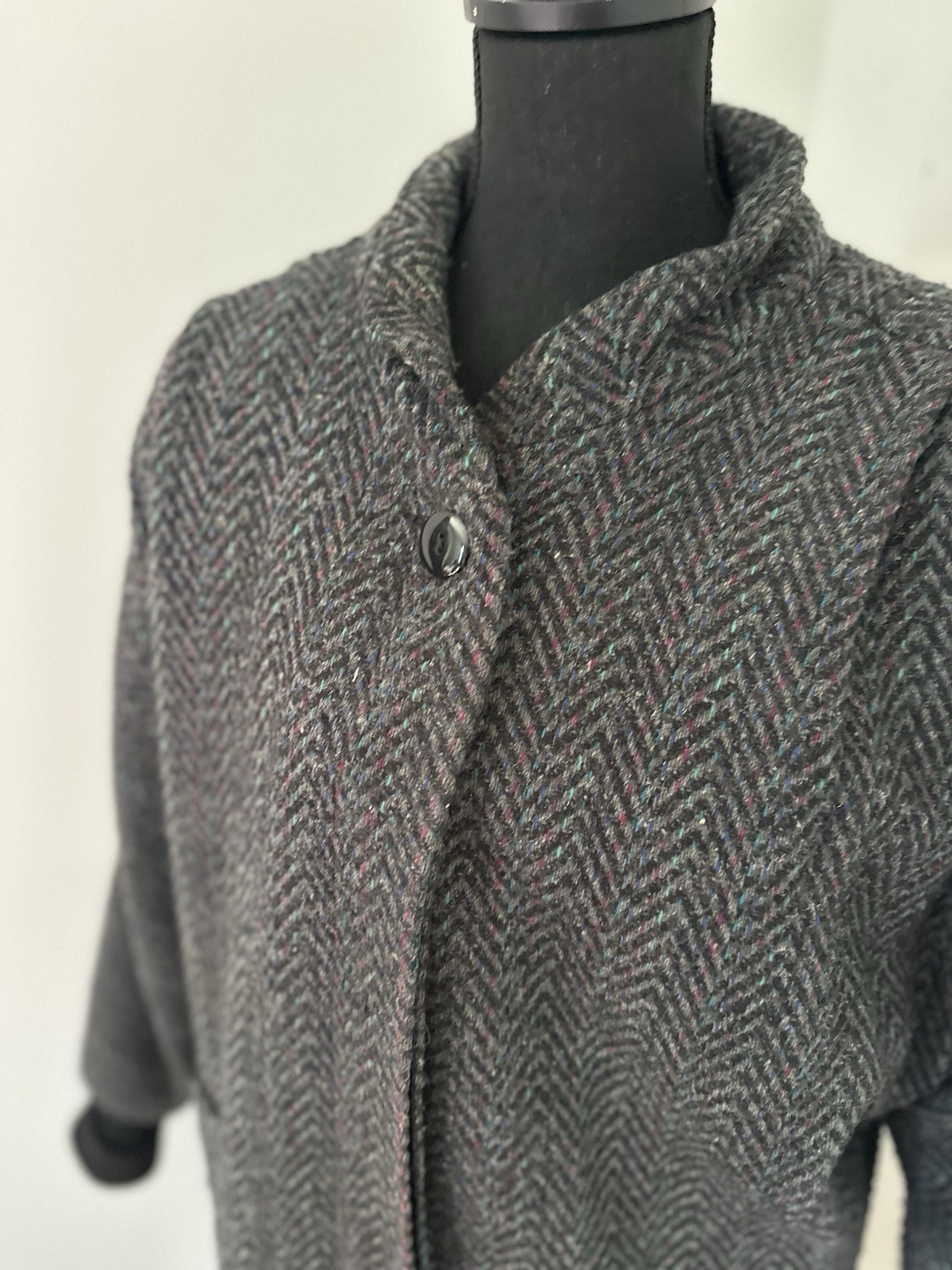 VTG 80s Donnybrook Sz10 ILGWU Gray Speckled oversized herringbone Long wool coat