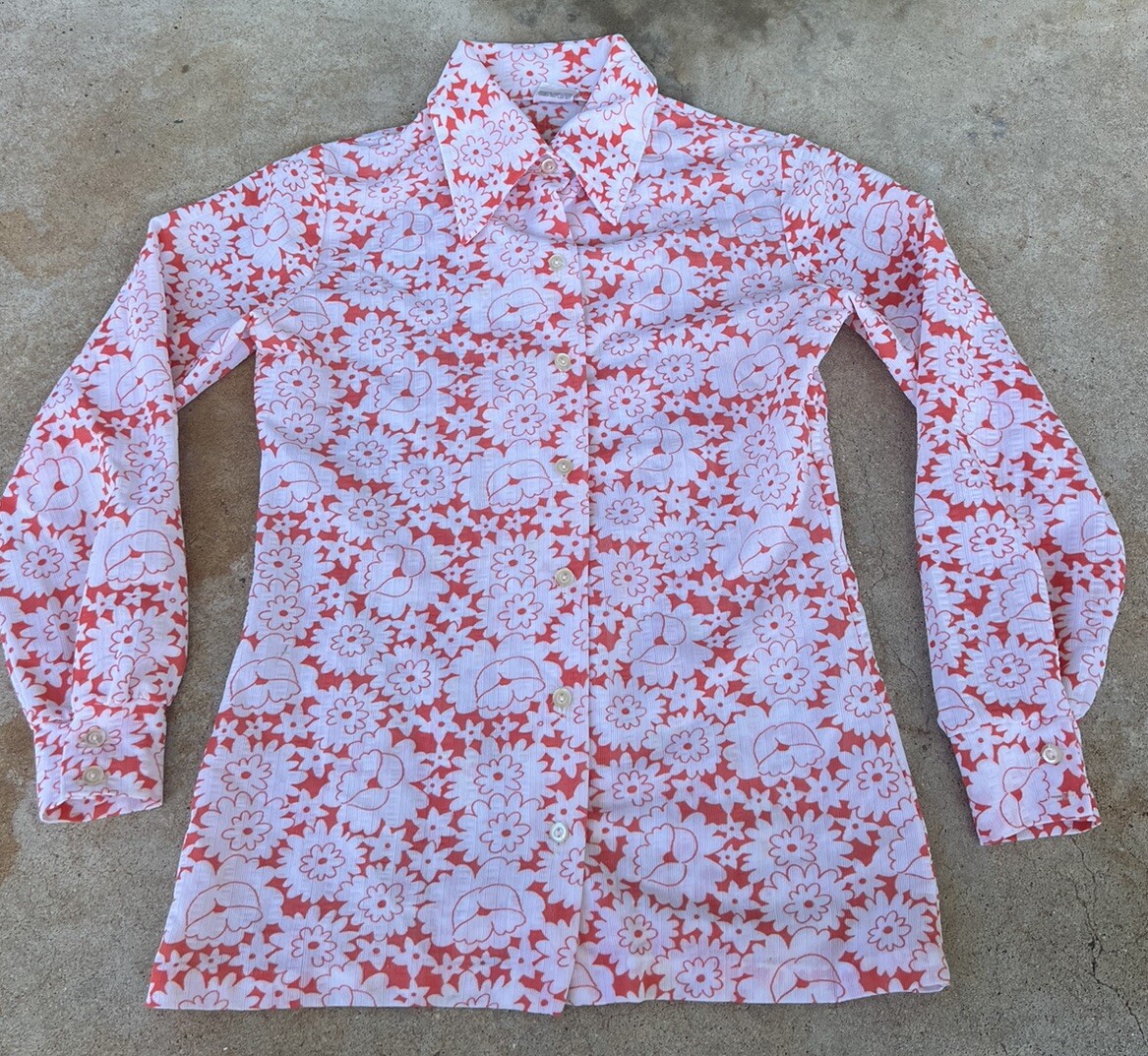 Vintage 1960s/1970s All Over Print Floral Button Down Hippy Psychedelic XS/S