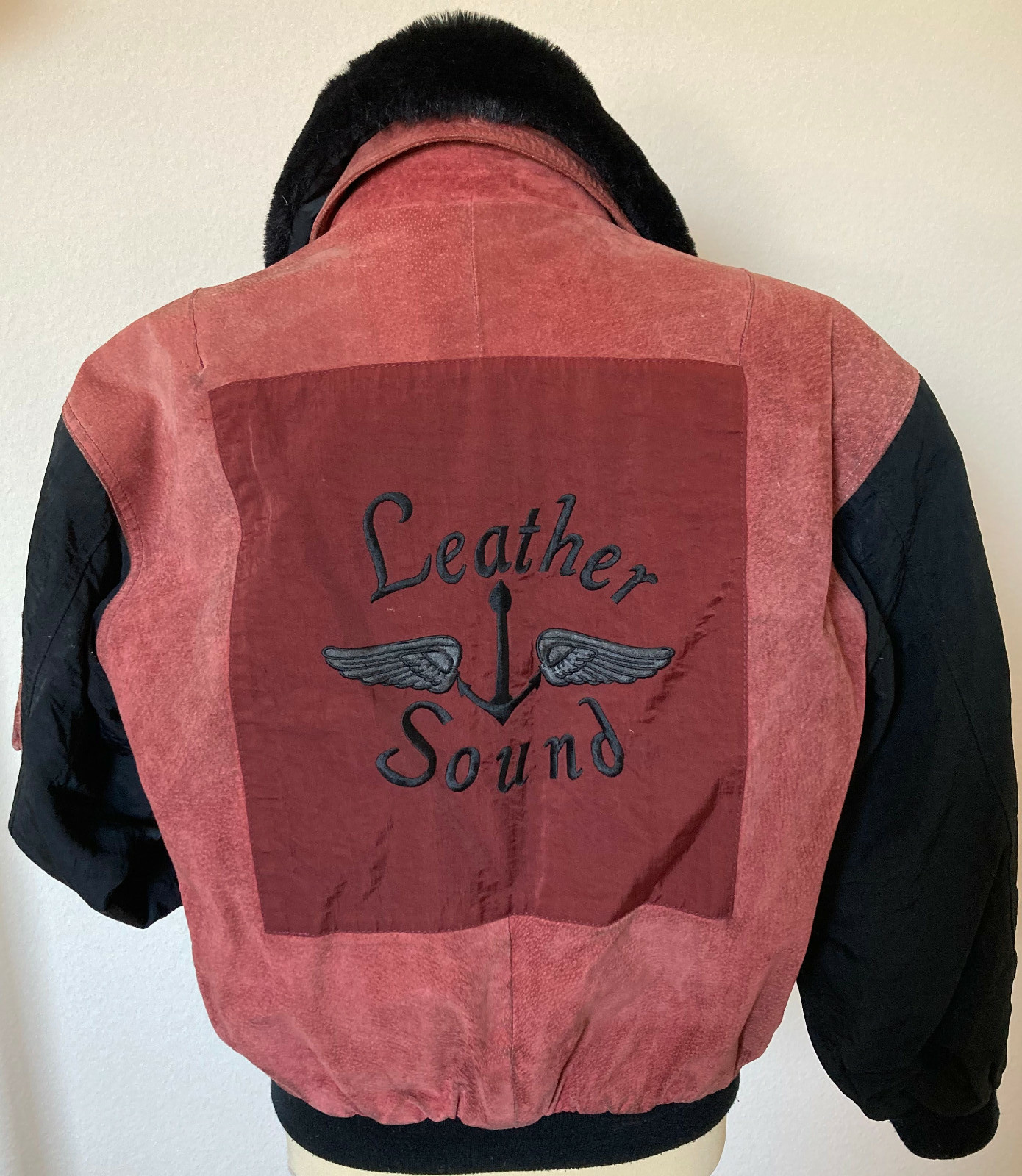 VINTAGE women’s LS original LEATHER SOUND leather jacket coat M WINE RED 90s