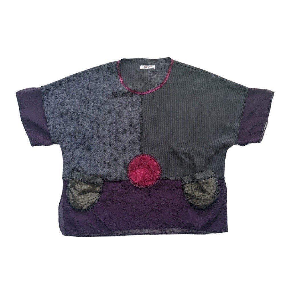 AUG 27 AM Mixed Media Patchwork Top One Size Wearable Art USA, VINTAGE