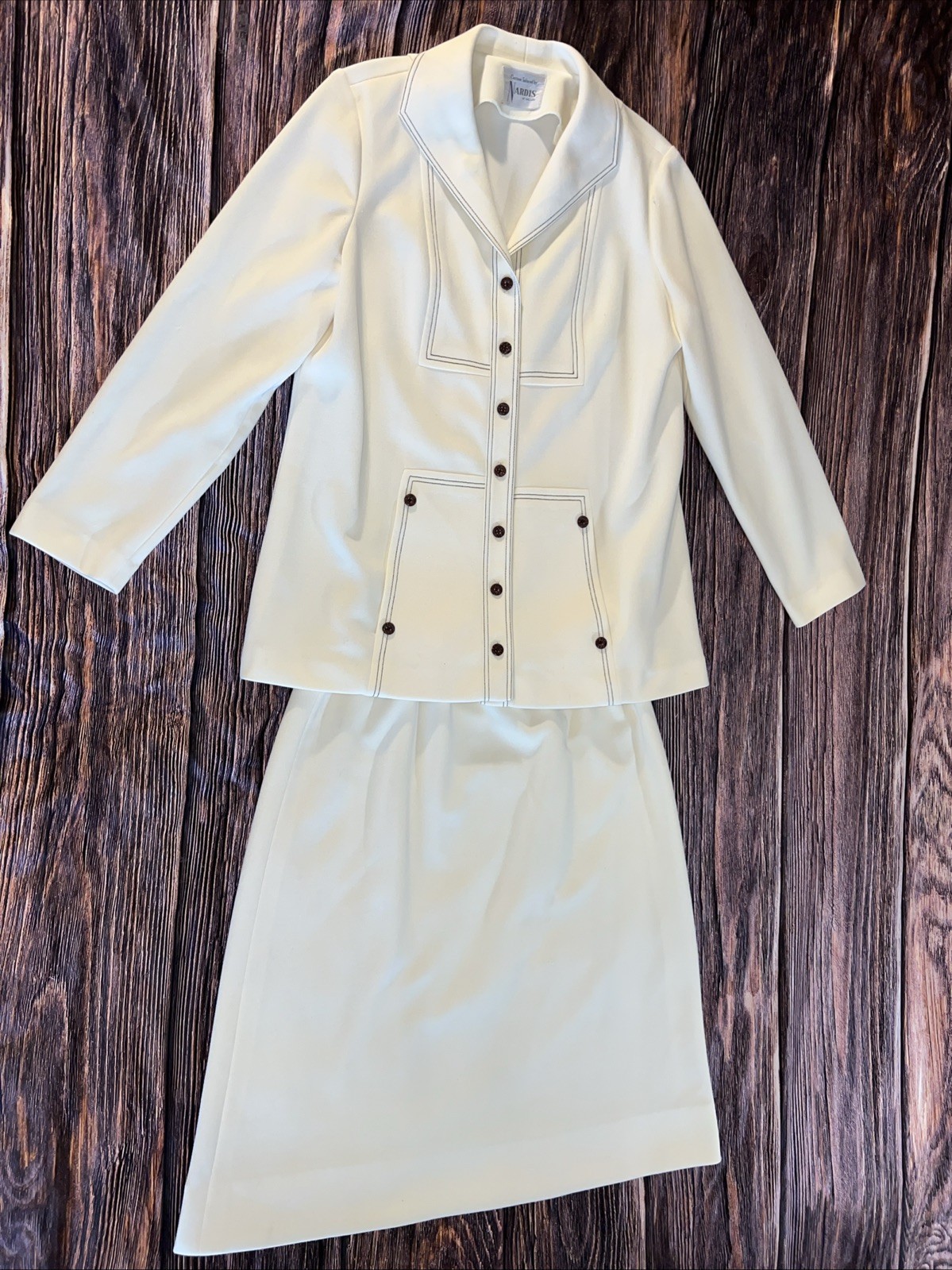 Vintage Custom Tailored By Nardis Of Dallas Blazer Jacket & Skirt Set Cream