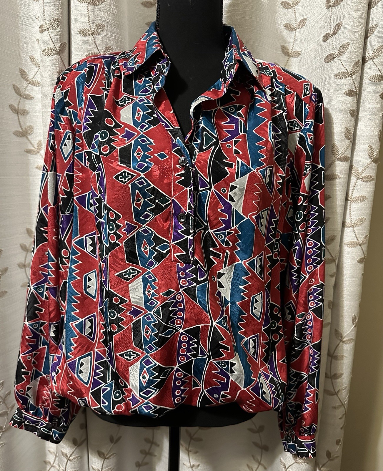 Vintage Da-Rue Of California Geometric Long Sleeve Elastic Waist Blouse Med?