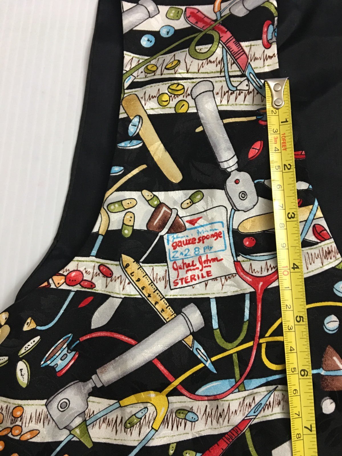 Vintage 90s Nicole Miller Novelty Doctor Medical Print Vest Silk M