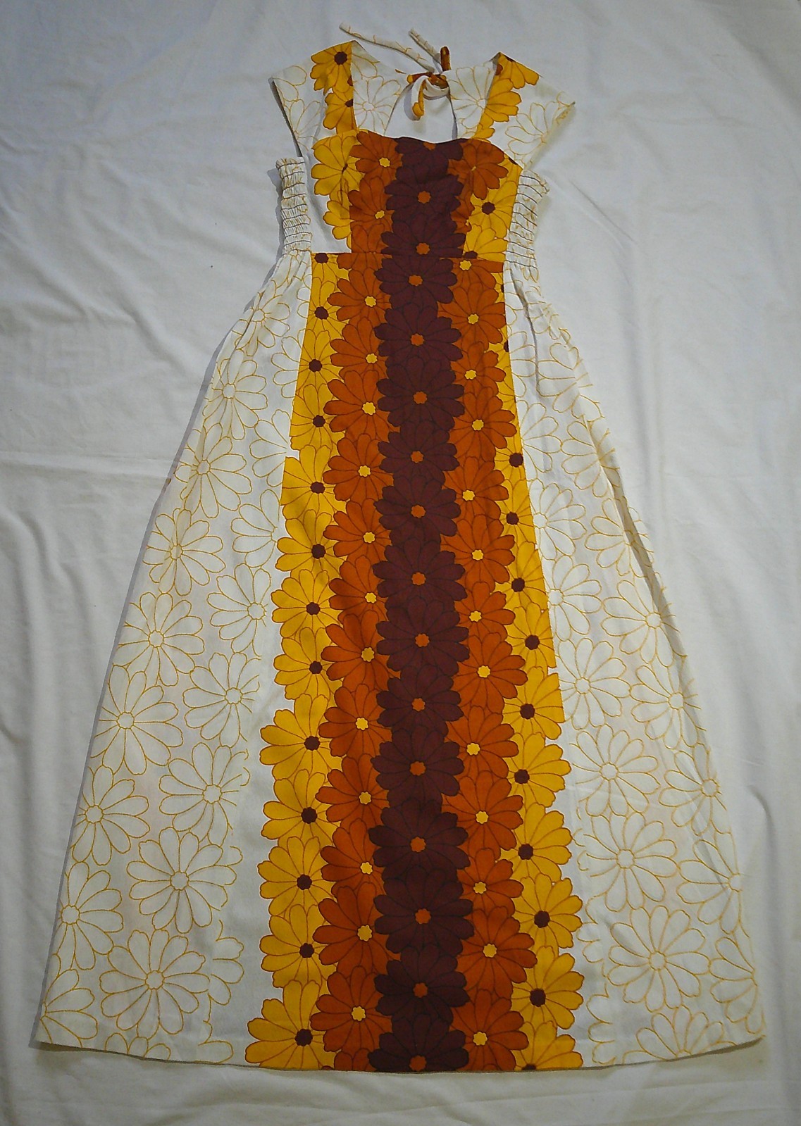 Vtg 60’s Ui-Maikai Hawaiian Barkcloth Size XXS Sleeveless Maxi Dress Daisies EUC