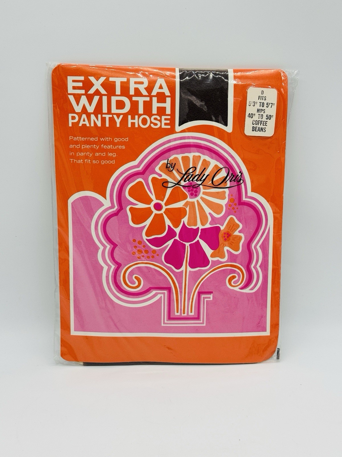 Vintage Lady Oris Pantyhose Nylons 1 Pair Extra Width Flower Power Graphics 1969