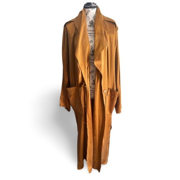 🇨🇦 Vintage 80 Angela Bucaro Silk Duster Trench Oversized Draped Caramel Bronze