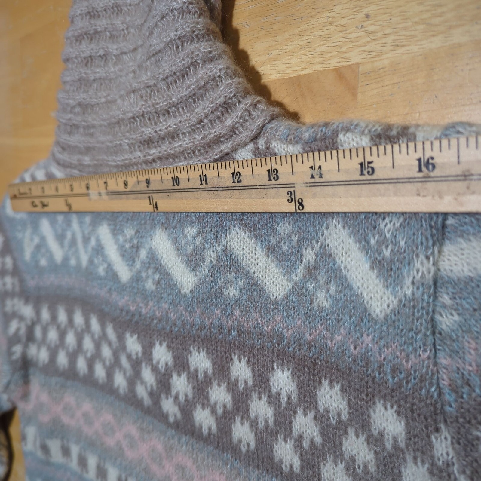 Vintage Nanette Women’s Fair Isle Sweater S/M Pastel Pattern Shawl Collar