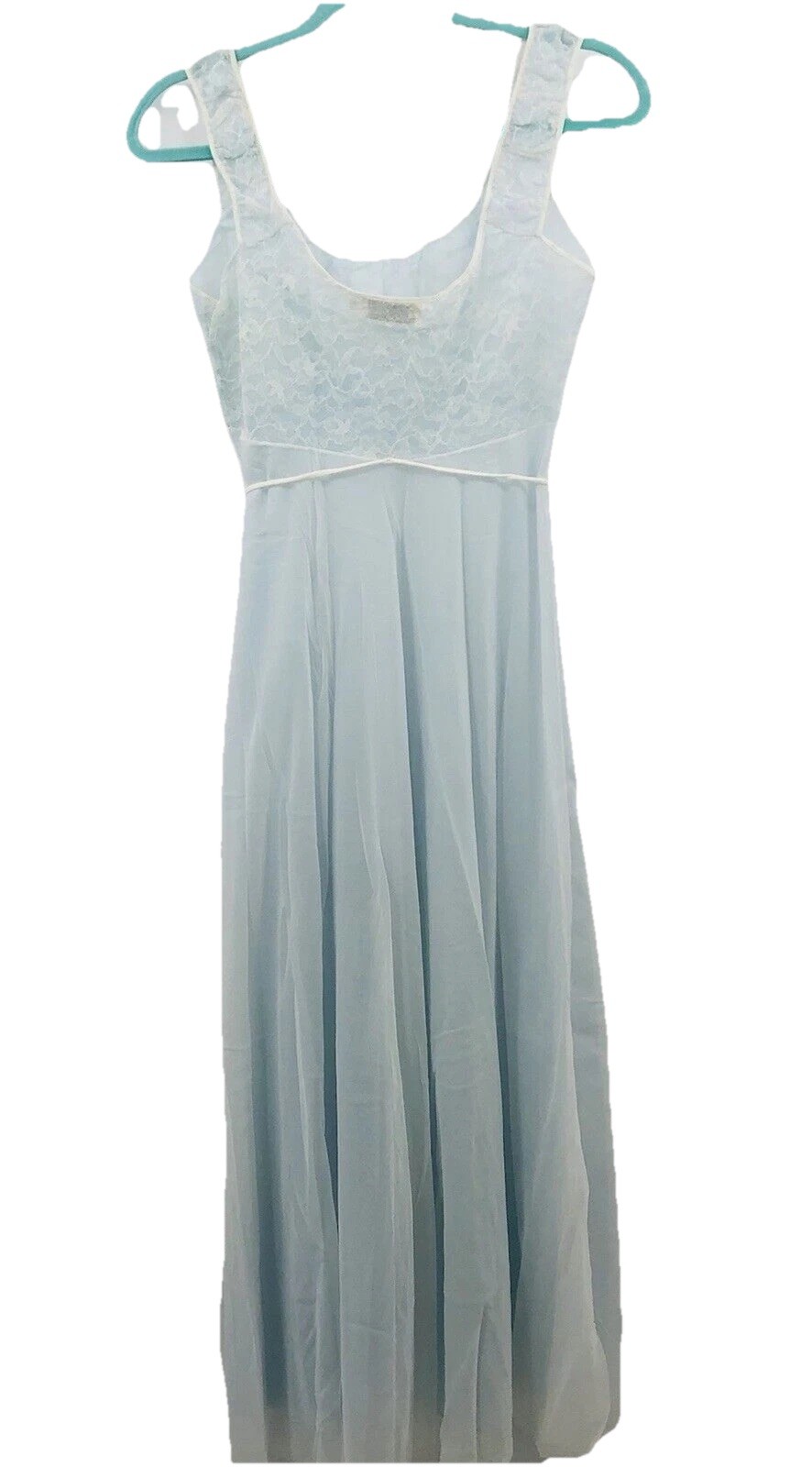 Vintage Barbizon Blue “Airess” Chiffon & Lace Nightgown Size 12 Hollywood Glam
