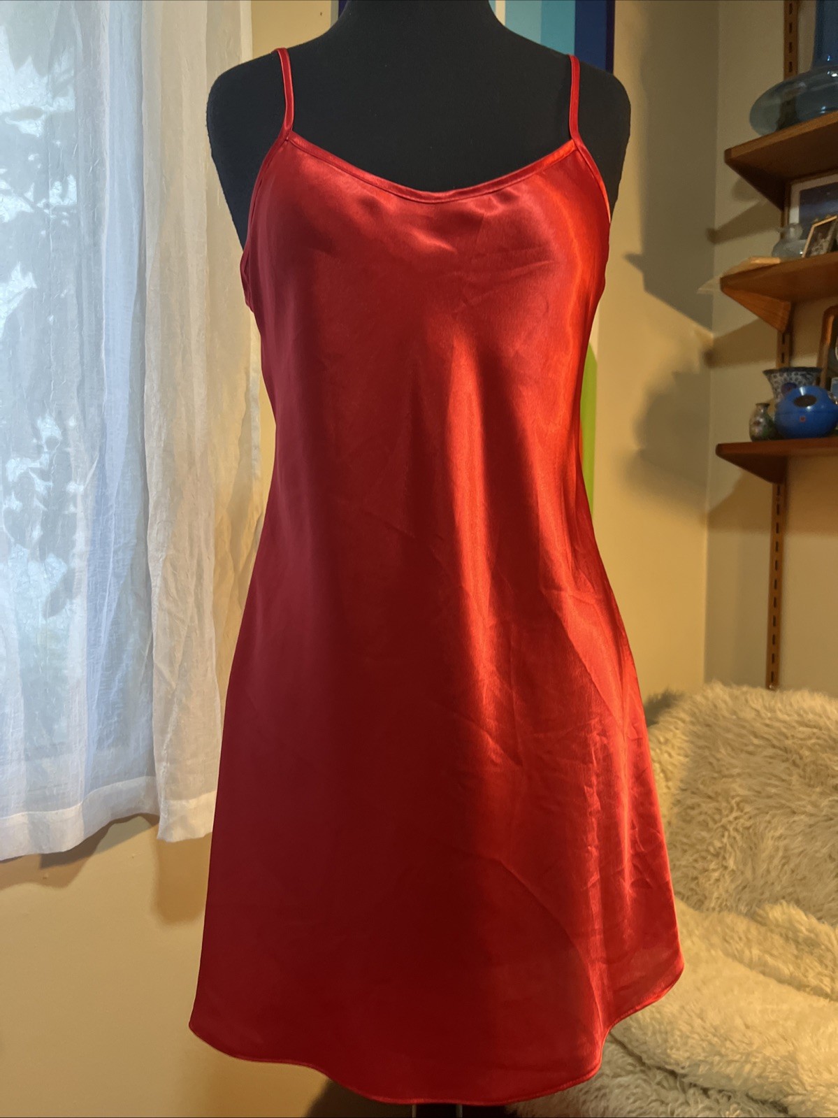 Vtg 90’s Farr West Style Red Gilligan & O’Malley Satin Slip Night Gown S USA