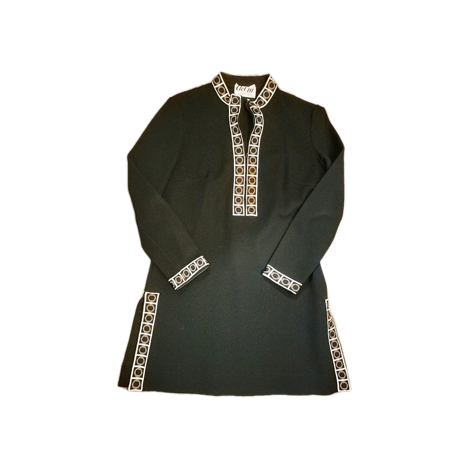 Vintage 60’s MCM Twiggy Gogo Mini Dress Double Side Slit Black Polyester