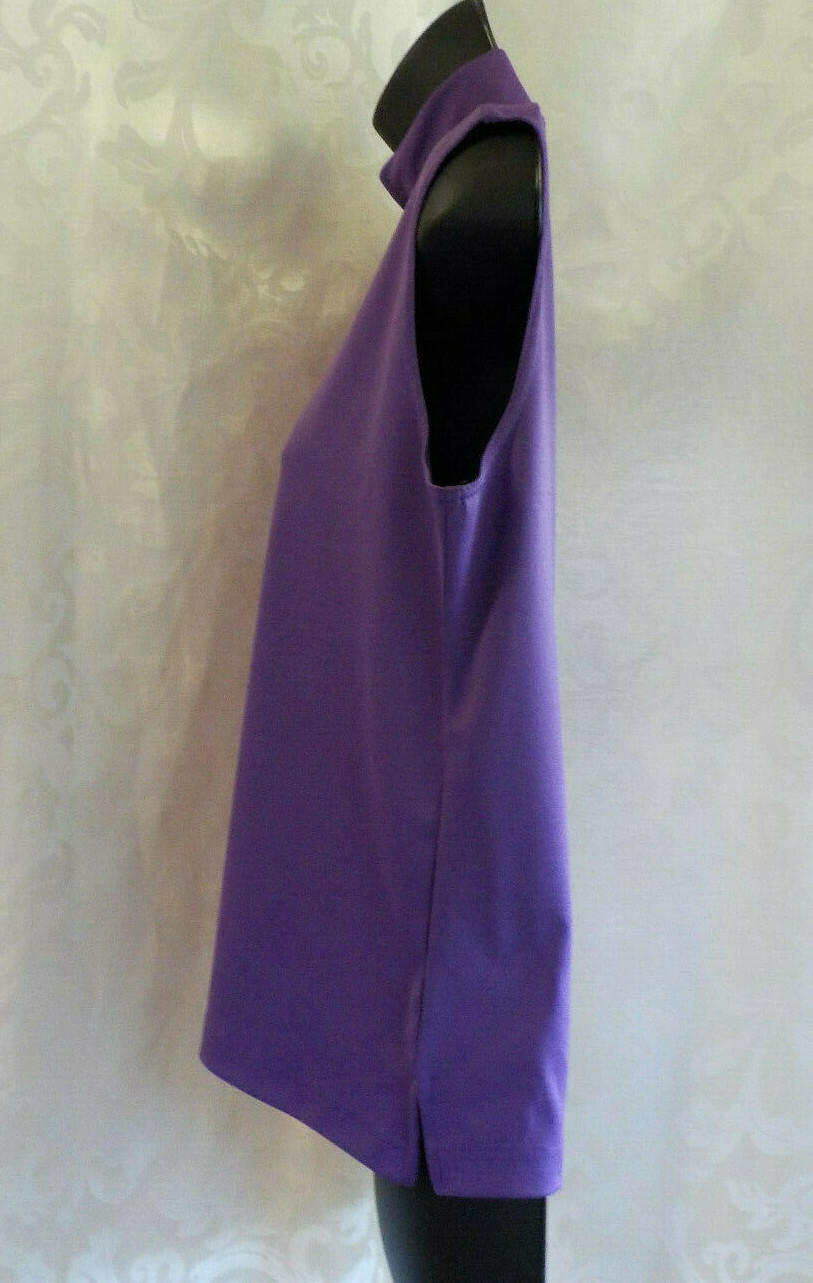 Vintage N Touch Blouse Size PM Purple Moch Neck Sleeveless Side Vents Blend