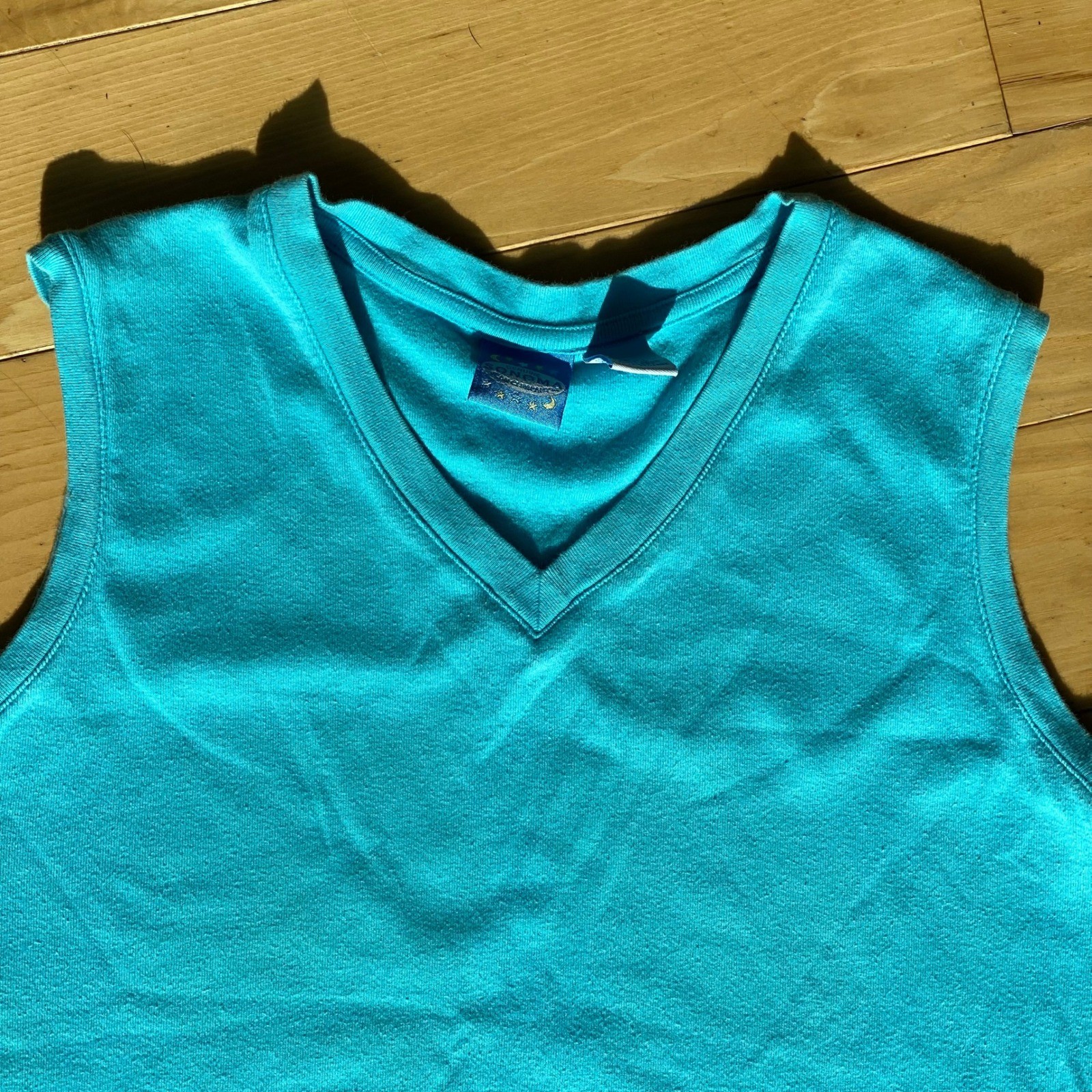 Vintage 90s Sonoma Turquoise Cotton Vneck Tank Top Athleisure Loungewear – S